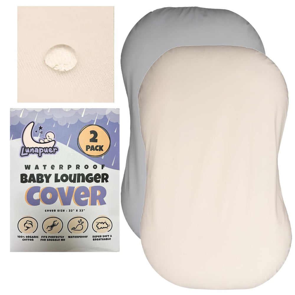 Lunapuer lounger cover gray close-up shows breathable organic cotton for baby comfort