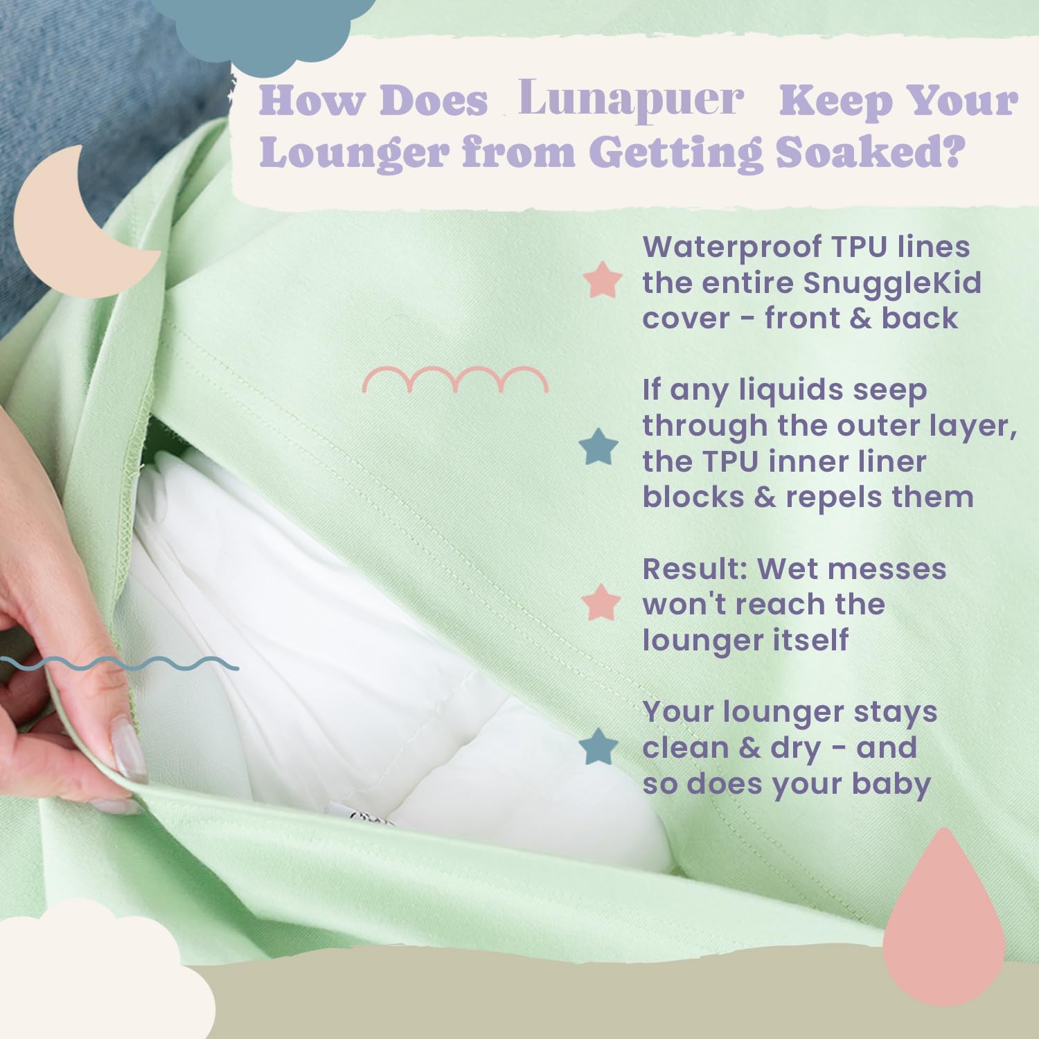 Lunapuer organic cotton texture shows breathable, skin-friendly softness for babies.