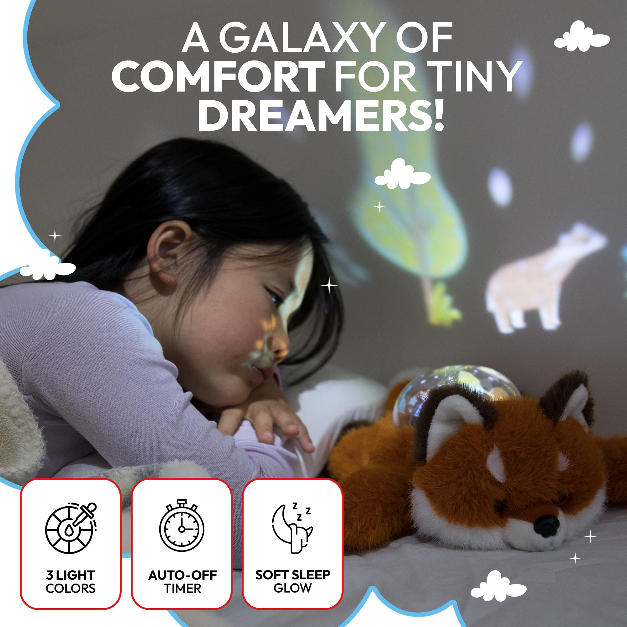 Lunapuer Sound Sleepers Fox 360-degree star projection filling nursery with patterns