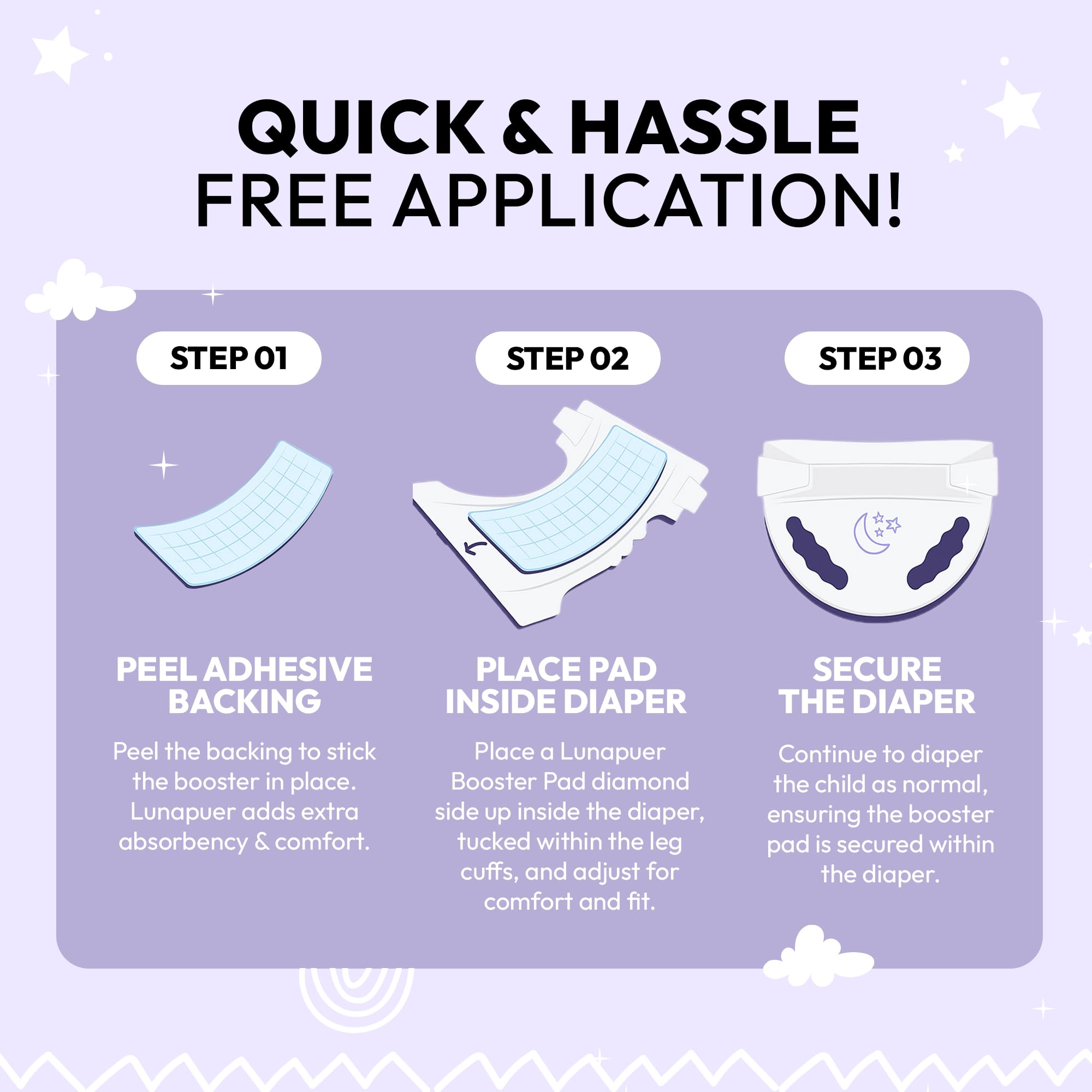 Lunapuer universal compatibility fits most disposable diapers for sizes 4–6