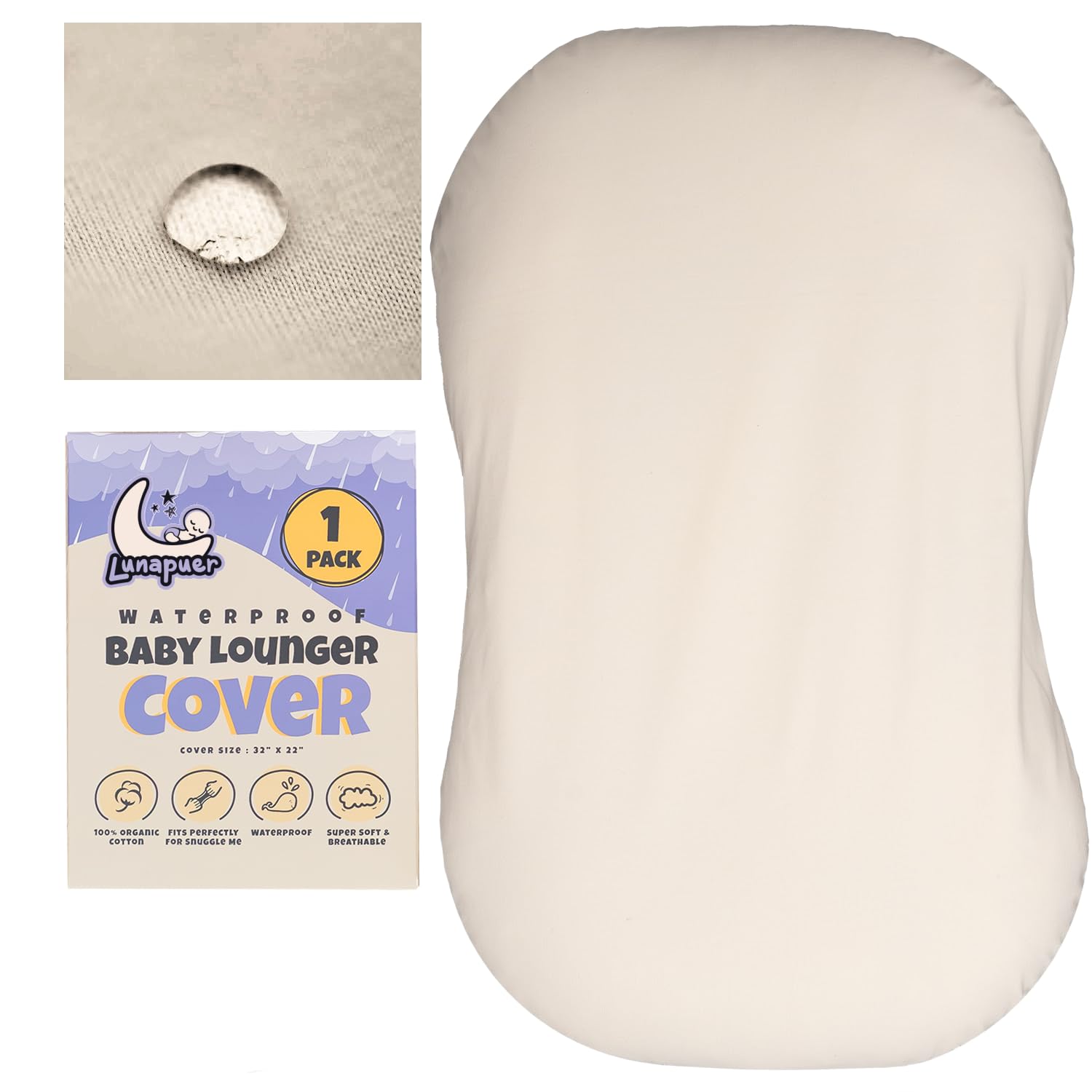 Lunapuer waterproof baby lounger cover off-white shields against spills for baby loungers