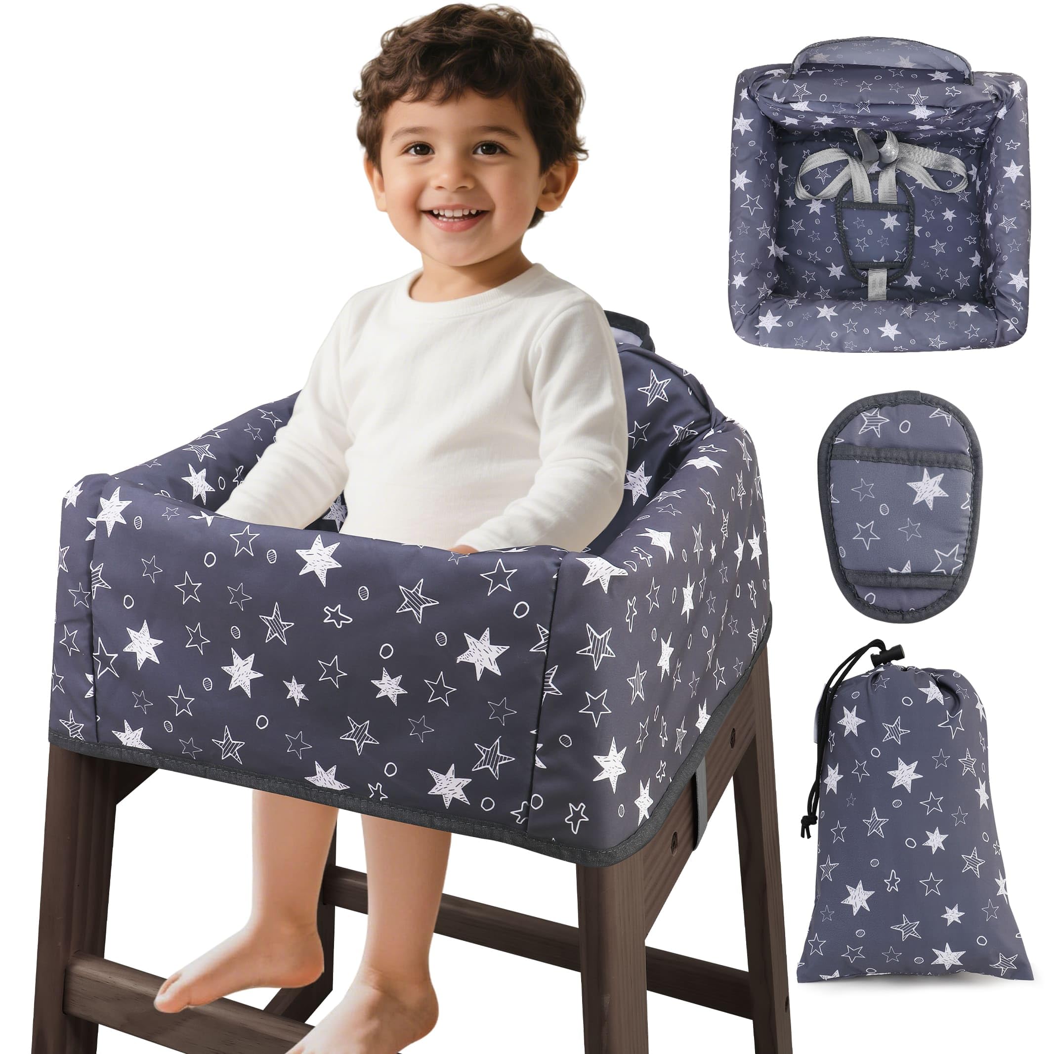 Lunobubo Baby High Chair Cover waterproof fabric protects high chairs from spills with quick wipe cleanup.