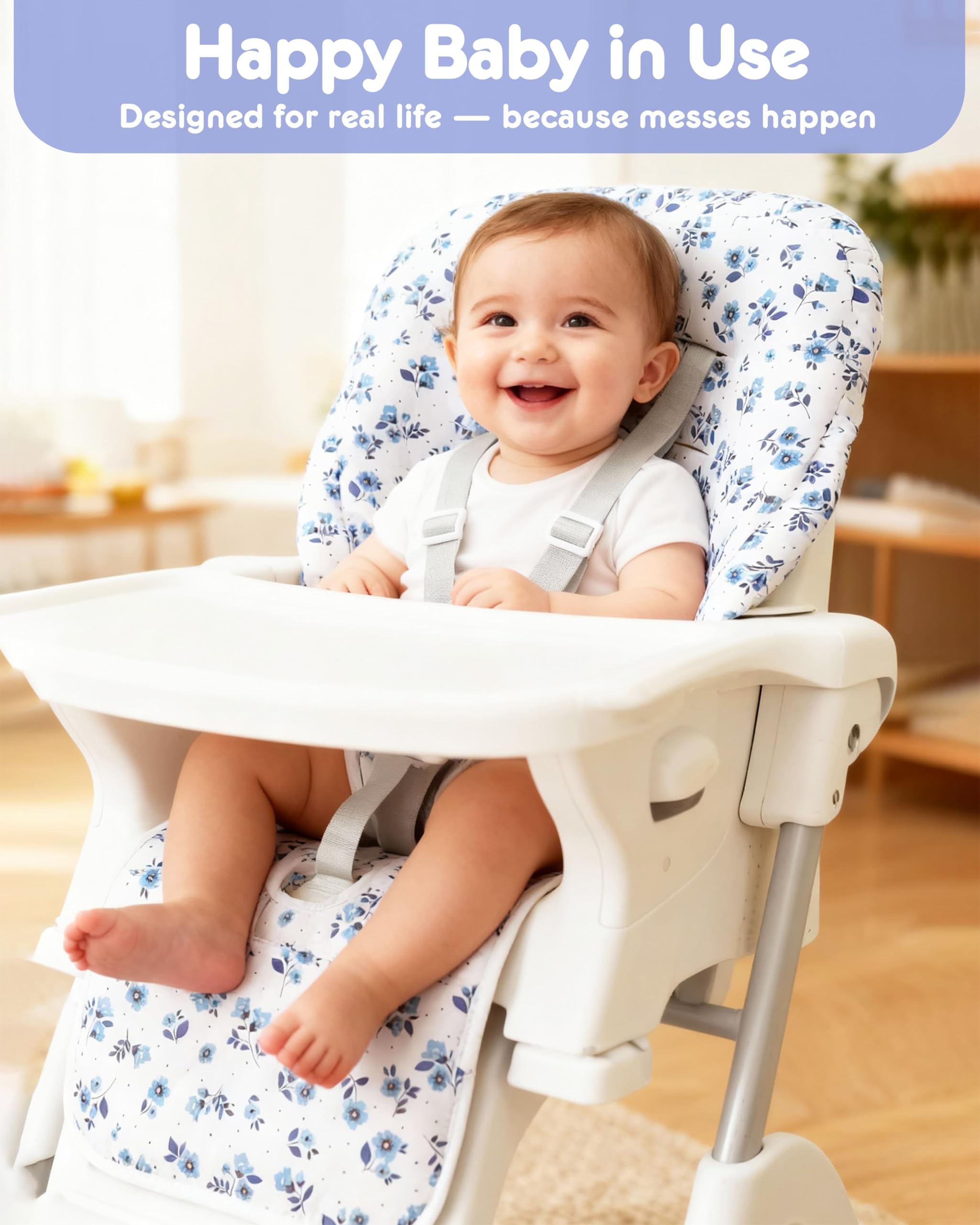 Lunobubo high chair cover dual-side design shown for versatile use.