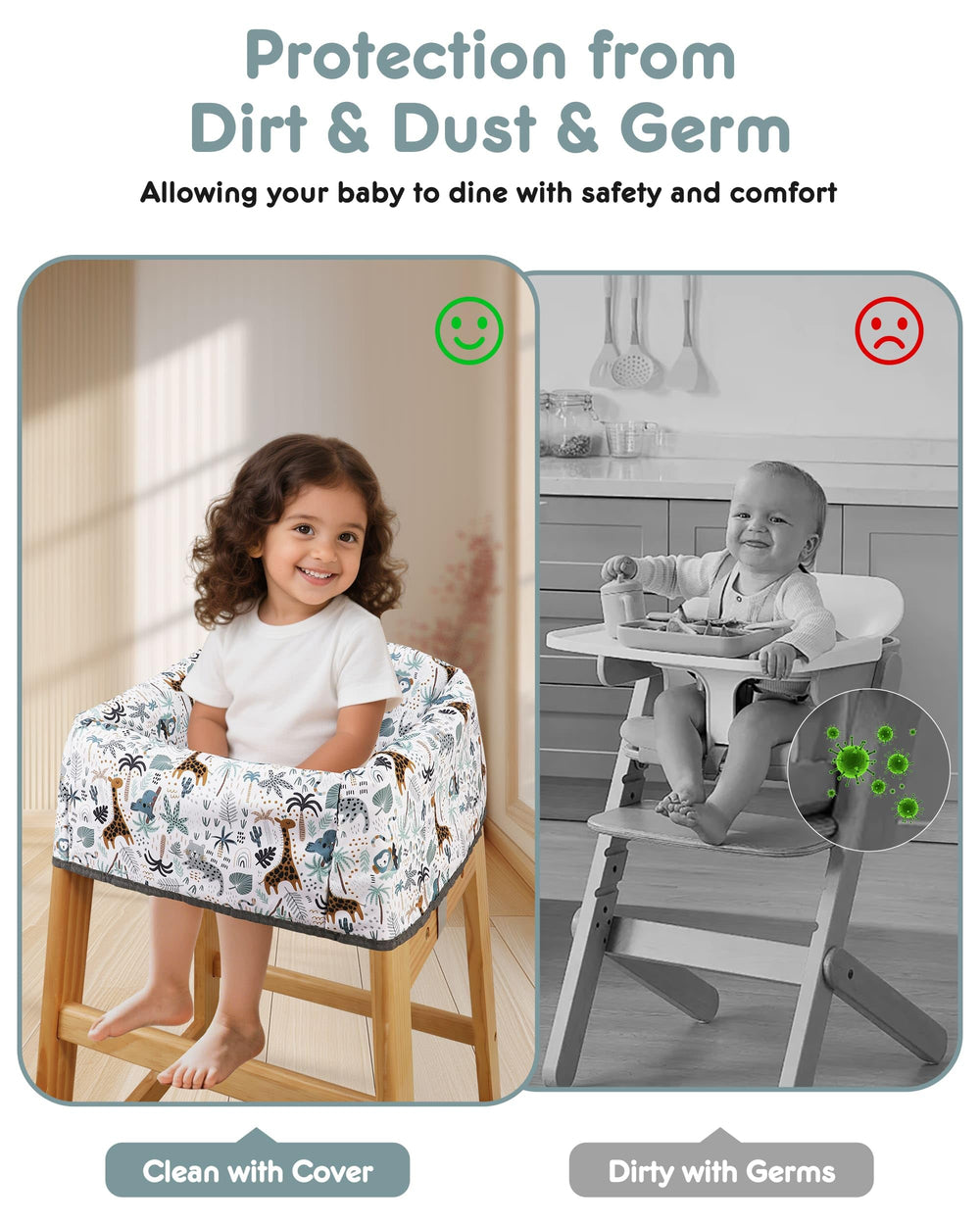 Lunobubo high chair cover 3point harness enhances safety and keeps baby secure