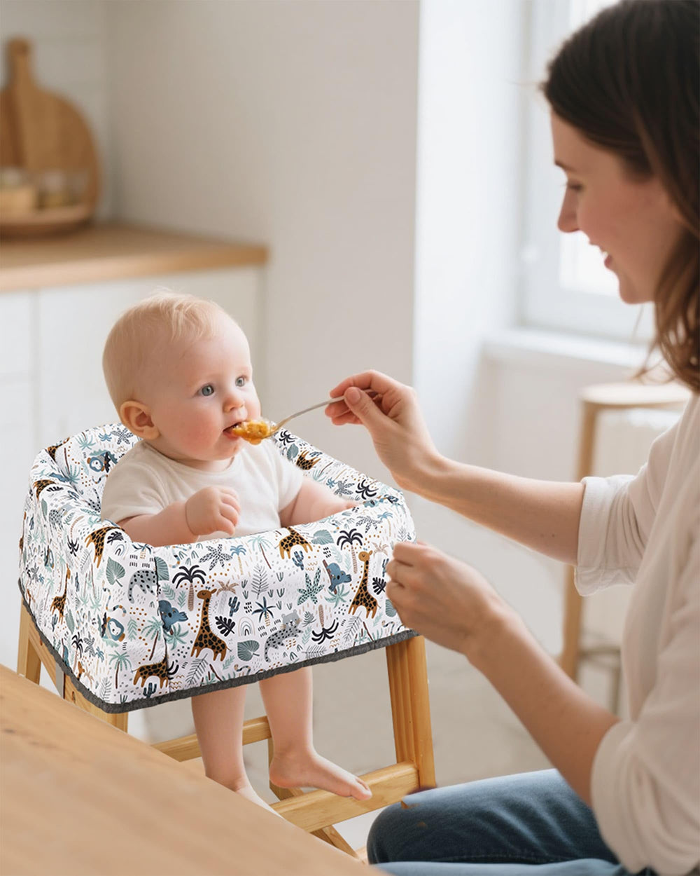 Lunobubo high chair cover travel-ready design enables on-the-go meals