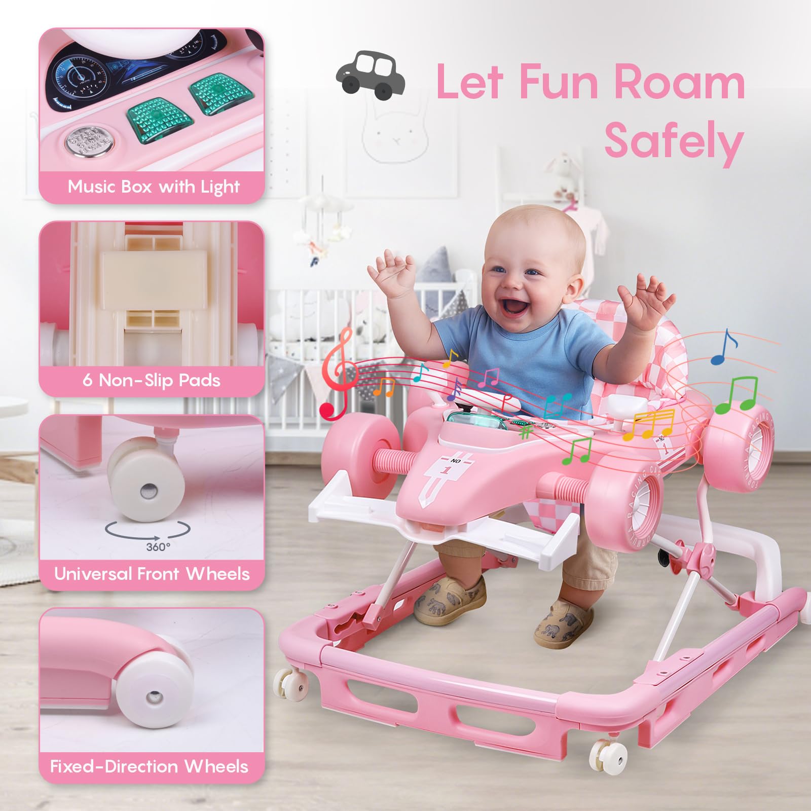 Luolababbe walker offers music and lights for engaging sensory cues