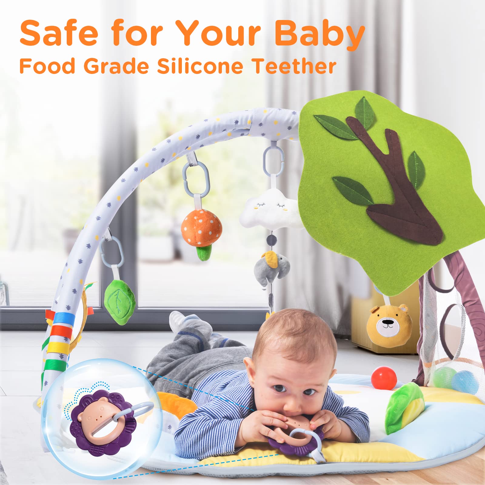 Lupantte Baby Gym green leaves toy stimulates touch and visual interest.