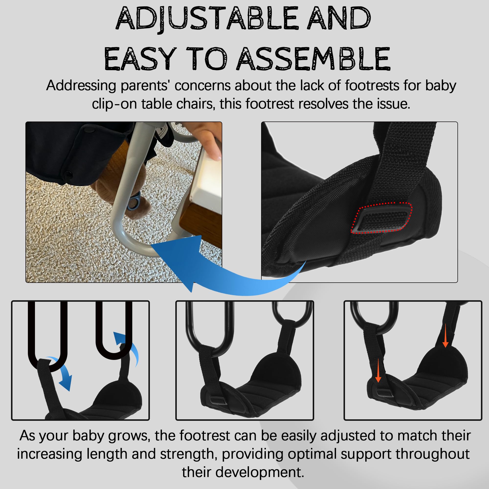LuQiBabe safe-design clip-on footrest avoids sharp edges for worry-free use.