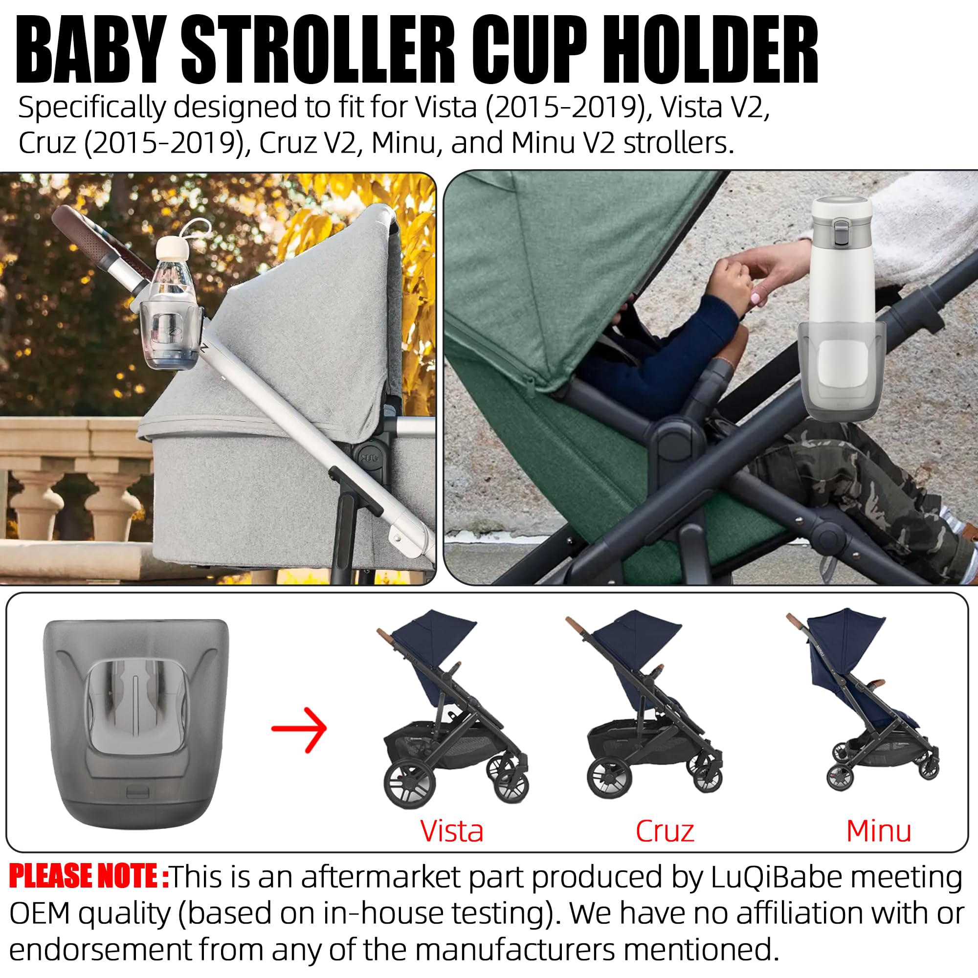LuQiBabe on-the-go use shows compatibility with sippy cups to travel mugs.