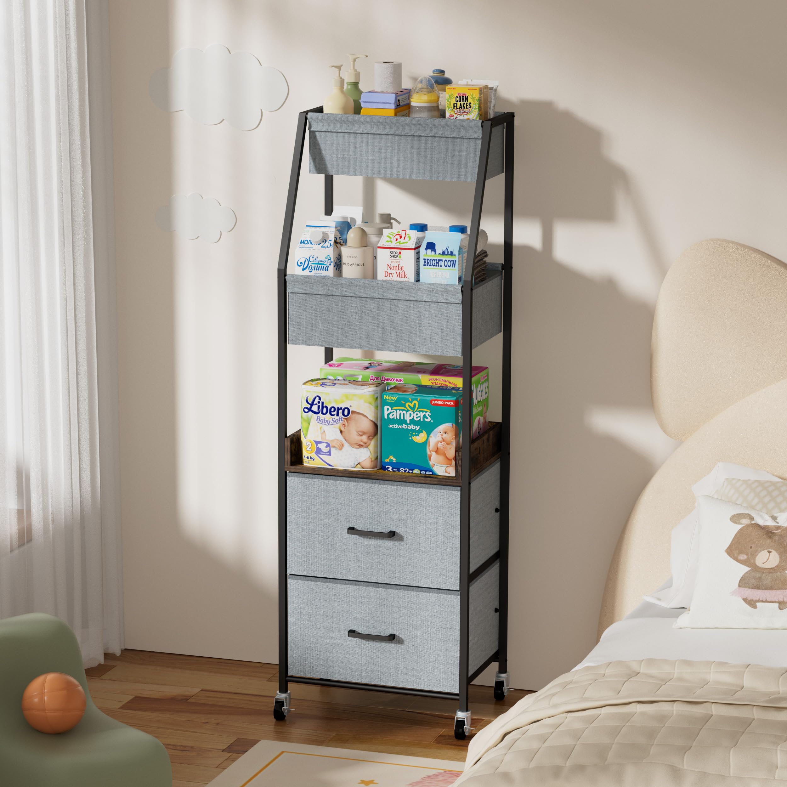Lurgno diaper caddy cart dividers organizing diapers and wipes