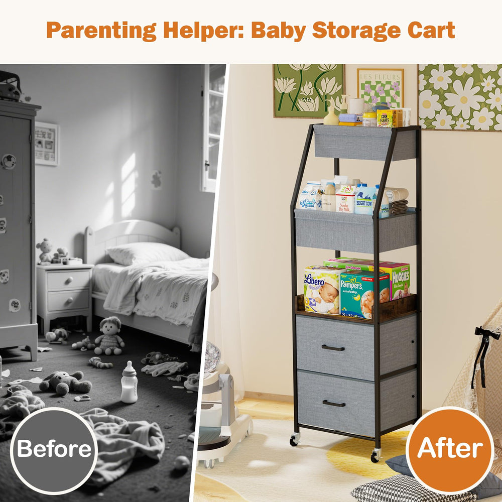 Lurgno rotating wheels on diaper caddy cart enable smooth movement