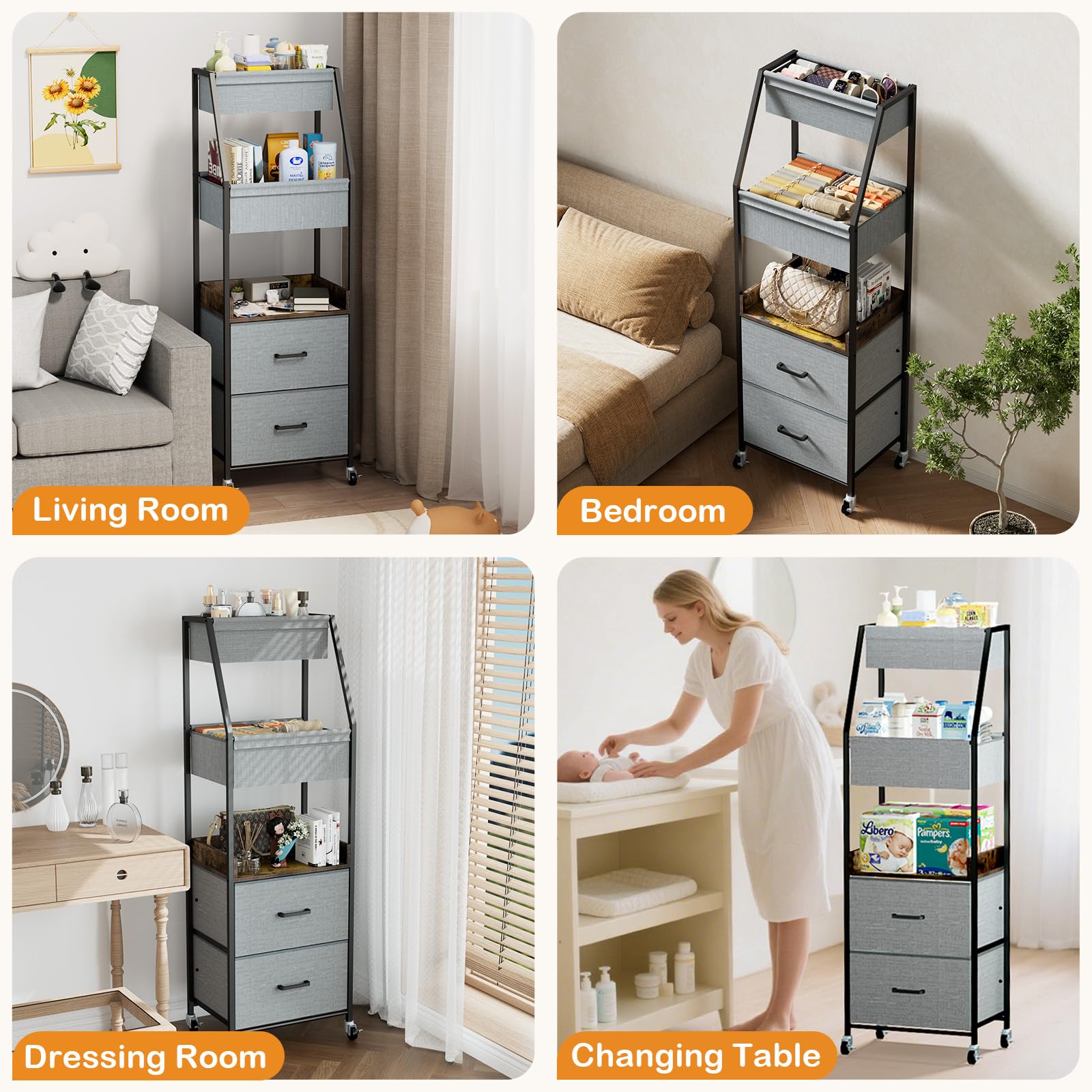 Lurgno 5-tier storage cart used for toys and clothing in nursery
