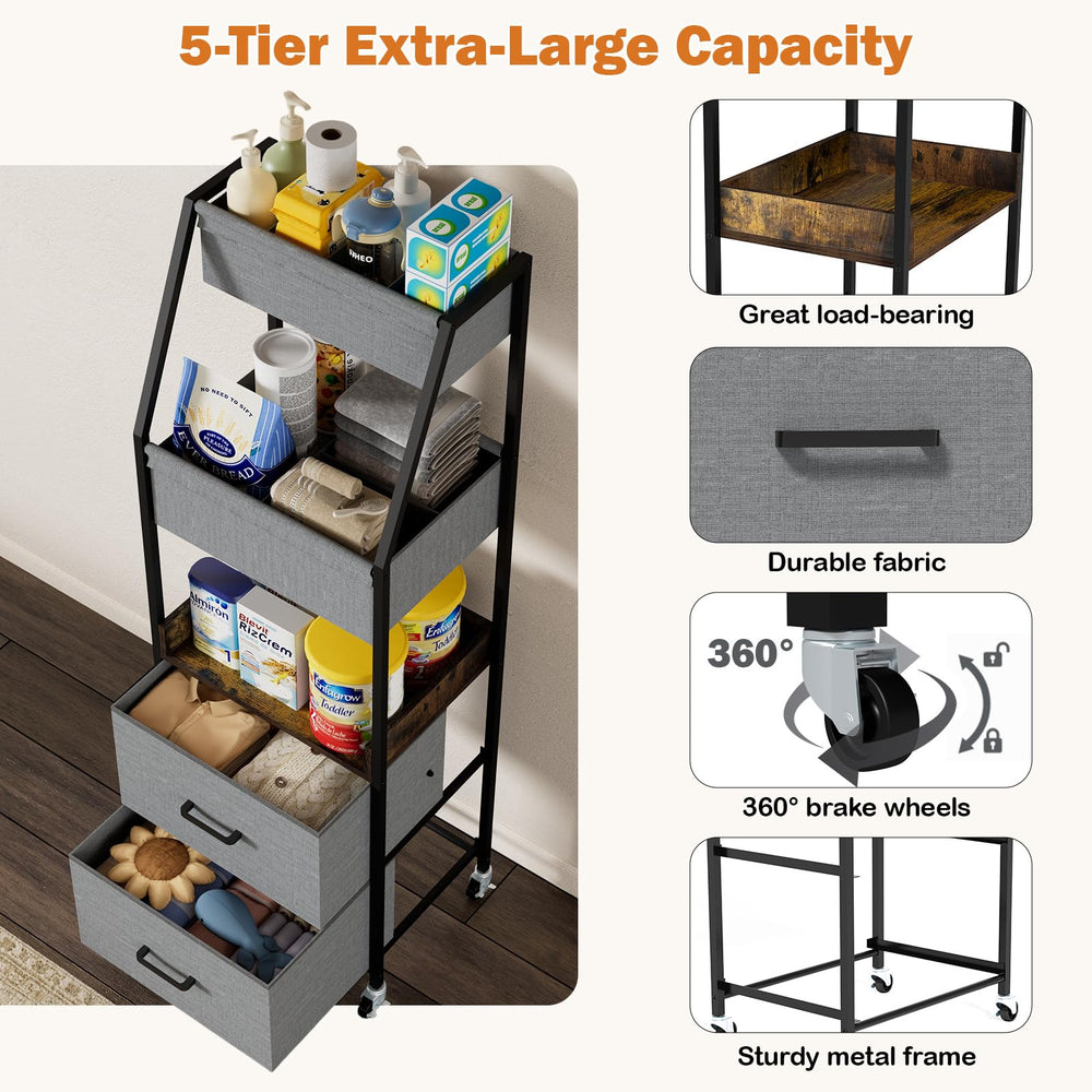 Lurgno diaper caddy cart wood panel detail highlighting sturdy frame