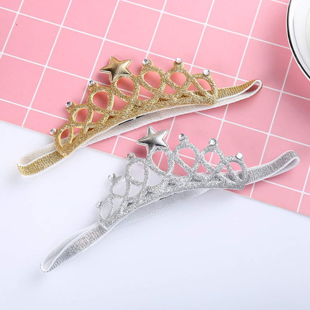 Lurrose silver crown headband 19x5cm close-up with flexible fit across ages
