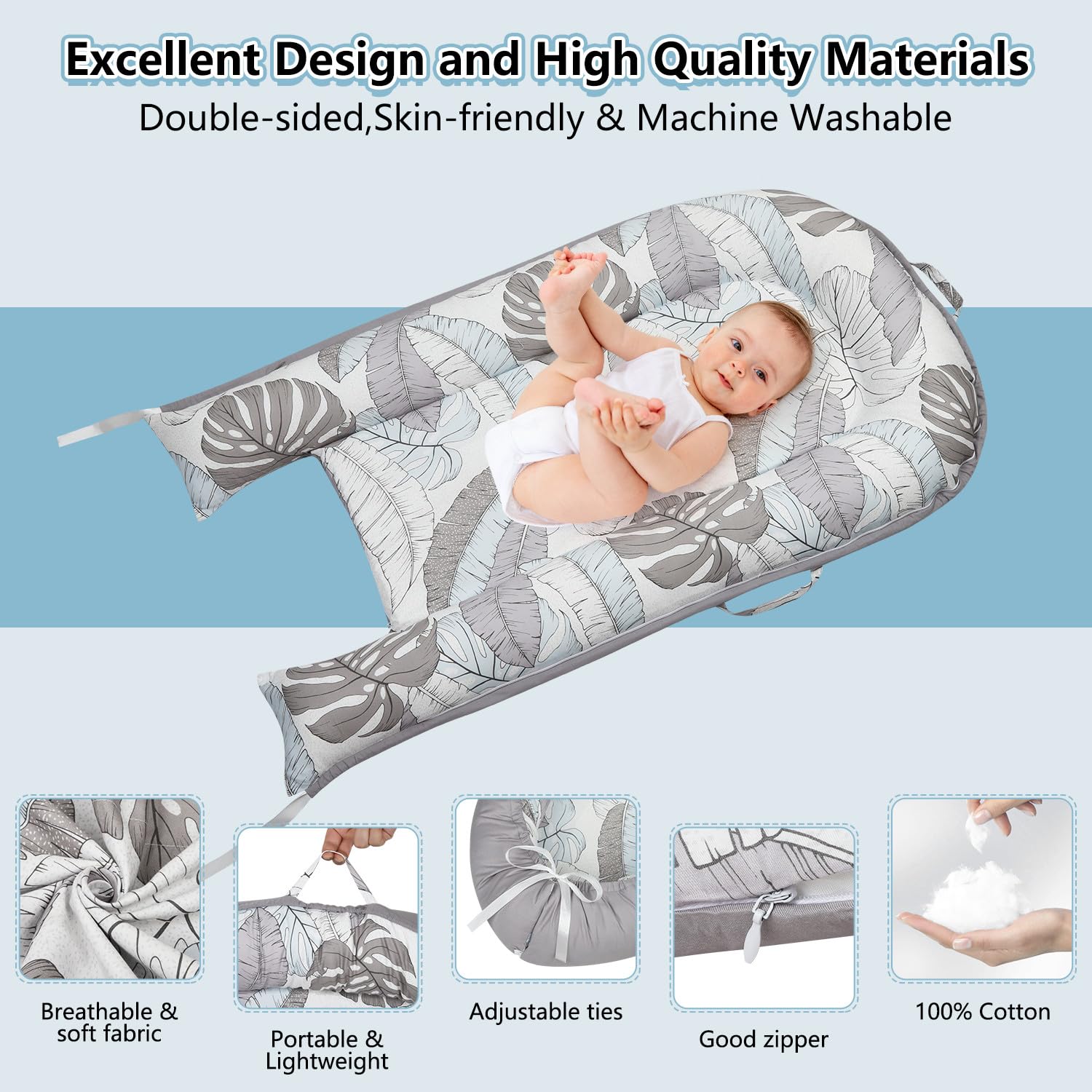 Lurui Baby Lounger uses certified materials for safe, breathable use.