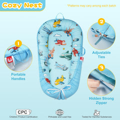 Lurui Baby Lounger with quick-release straps for easy size adjustment as baby grows.