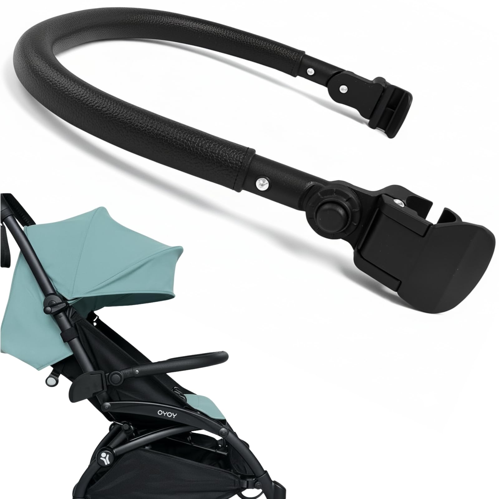 Lusinus bumper bar shows YOYO compatibility for secure, smooth strolls.