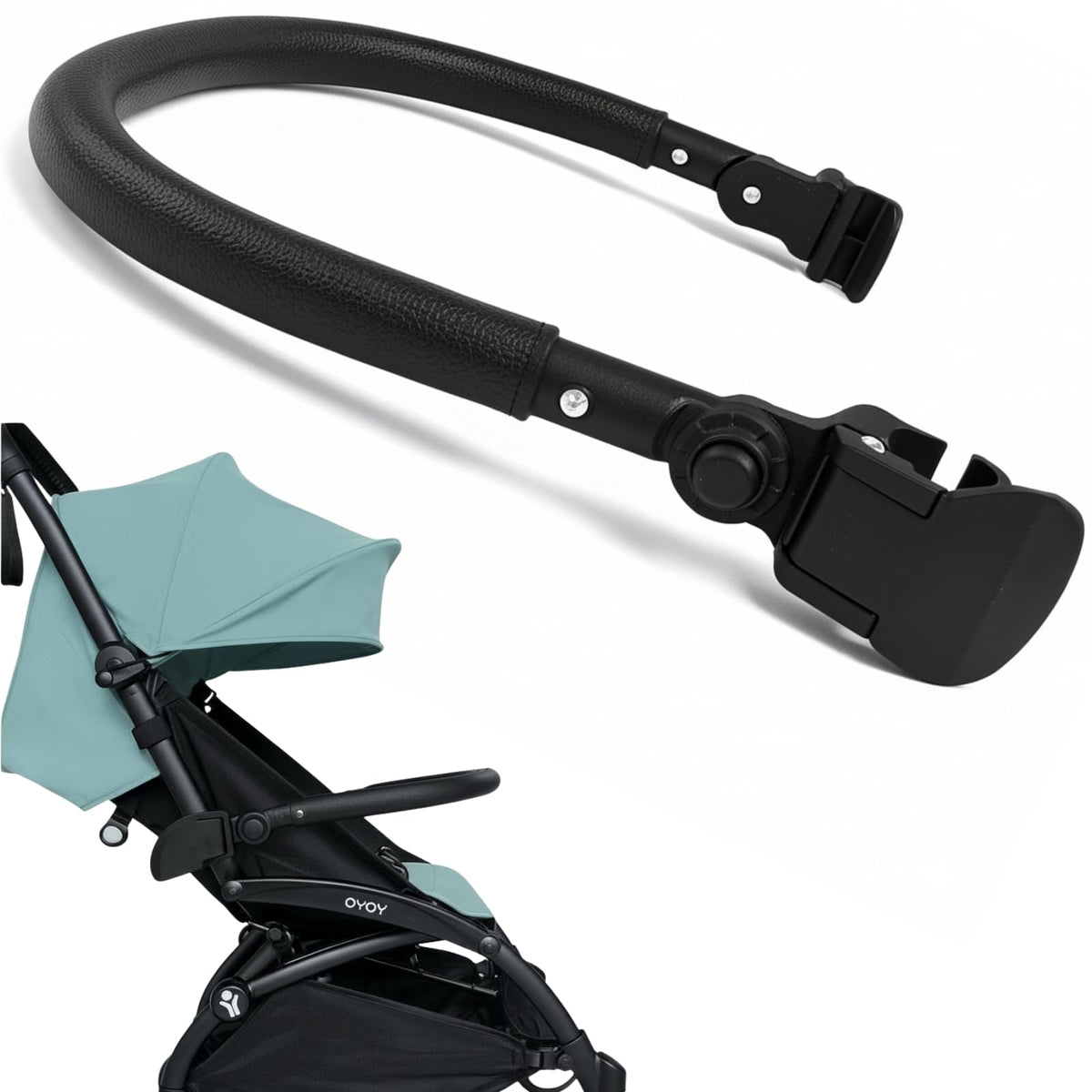 Lusinus bumper bar shows YOYO compatibility for secure, smooth strolls.