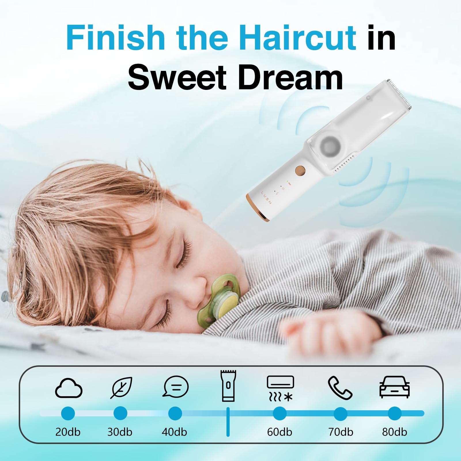 LUSN baby hair clippers IPX7 waterproof design for easy cleaning under water
