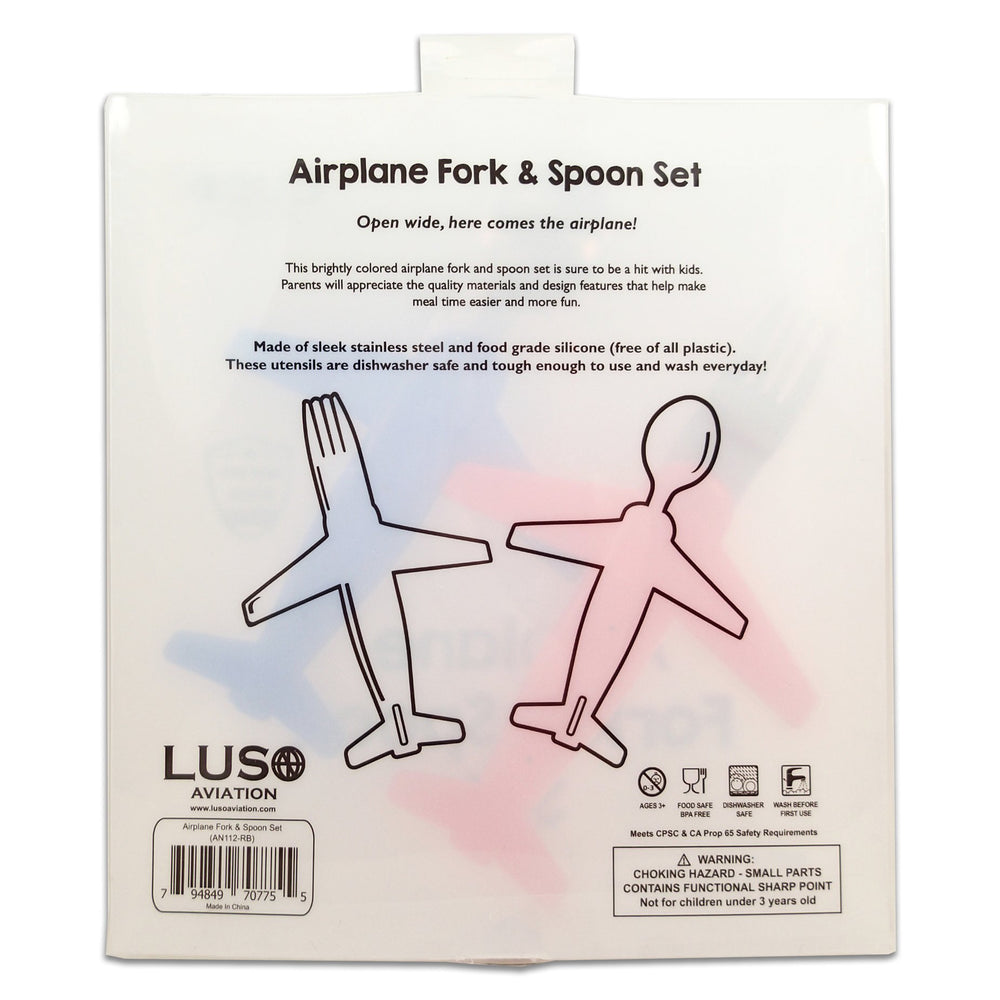 Luso Aviation Kids Airplane Fork and Spoon Set color palette and safety features support confident self-feeding