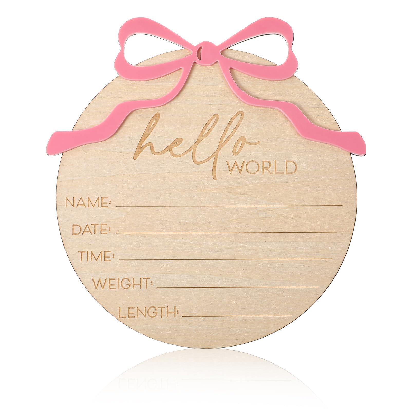 Lusofie baby announcement sign with pink bow for photo moments.