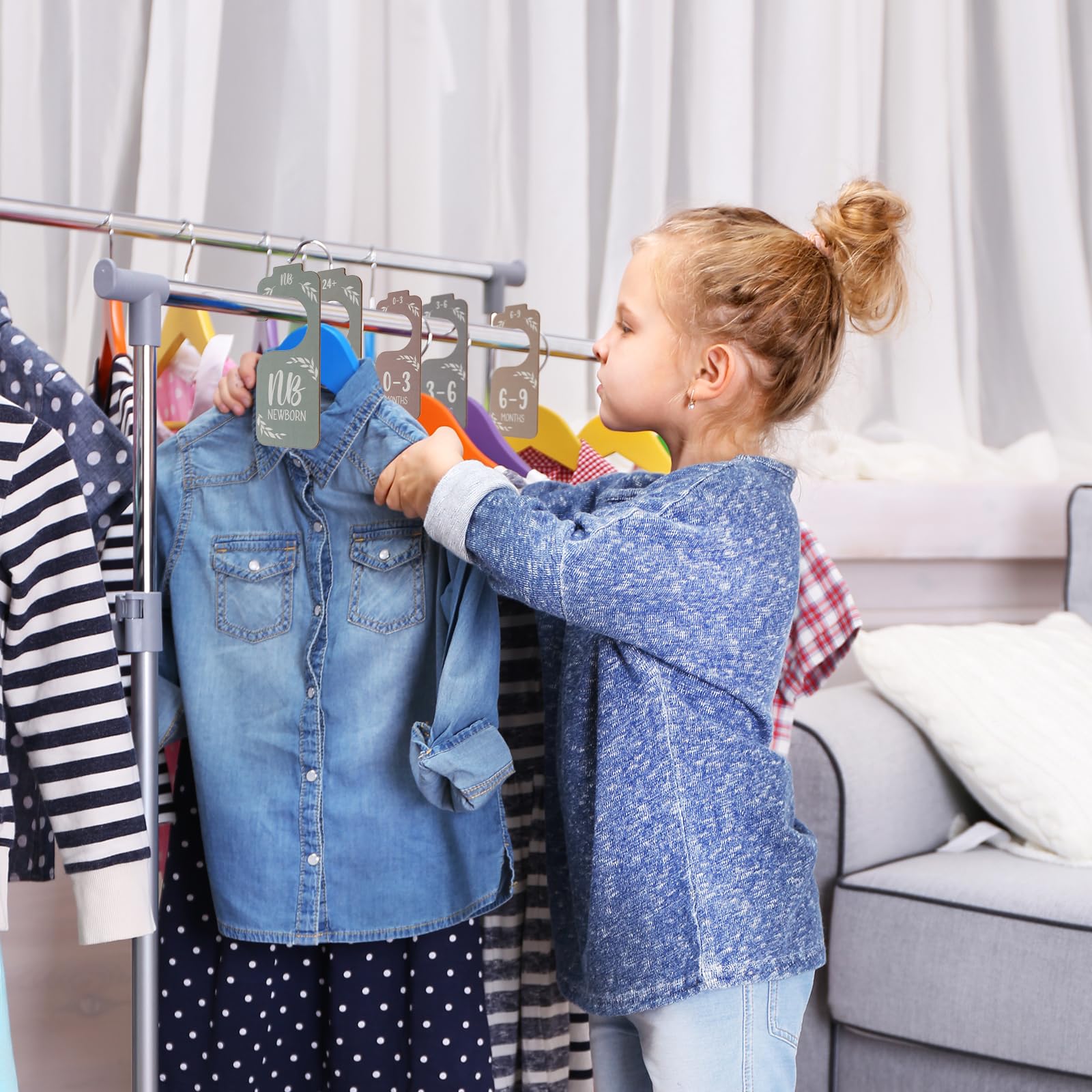 Lusofie baby clothes organizer in use streamlines dressing routines and wardrobe checks.