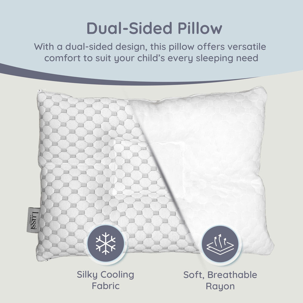 Lussi & Company pillow for hot sleepers shown with cooling side option.
