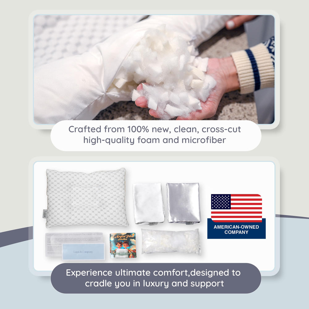Lussi & Company travel-sized toddler pillow ideal for trips and naps.
