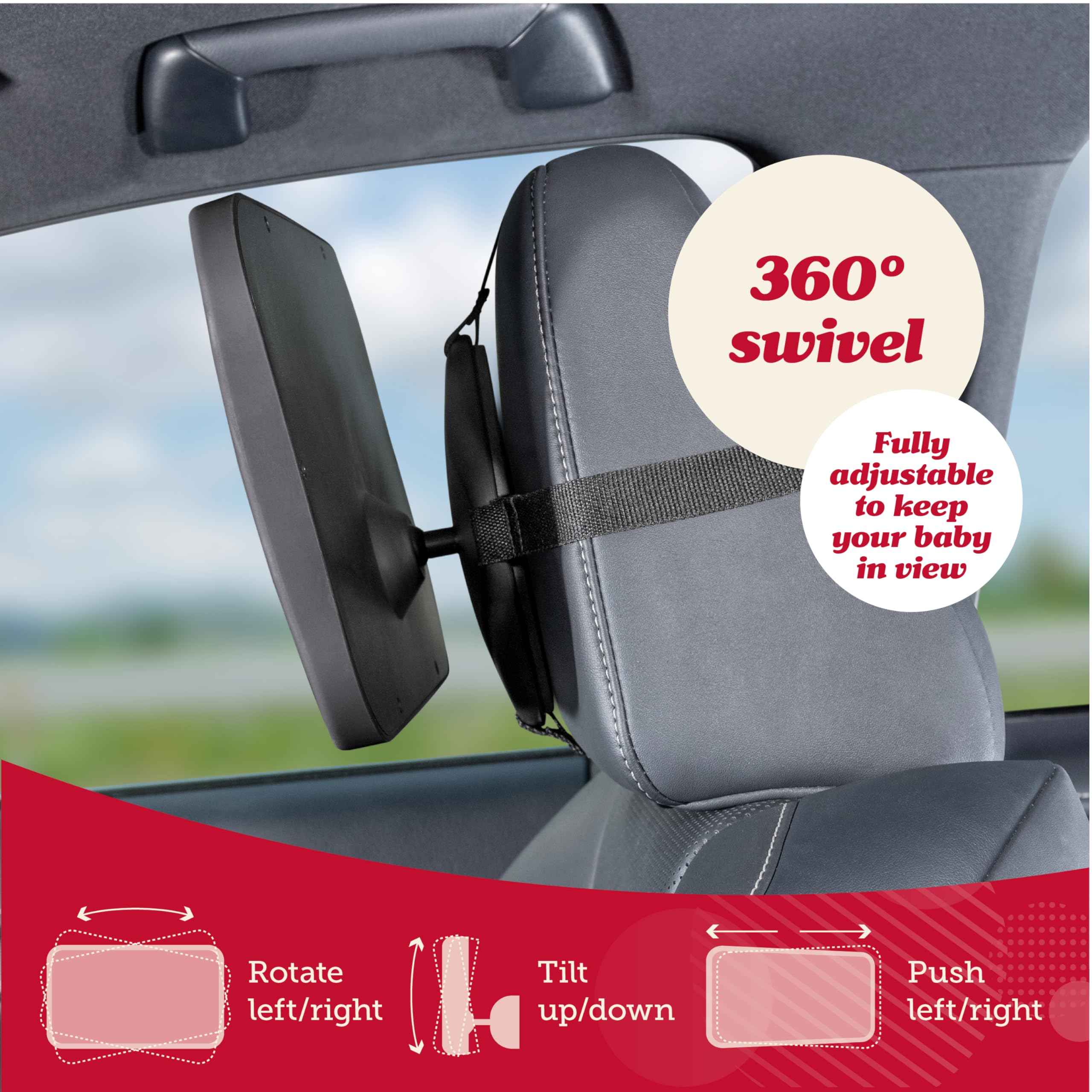 Lusso Gear 11.5-inch mirror provides expansive rear visibility.