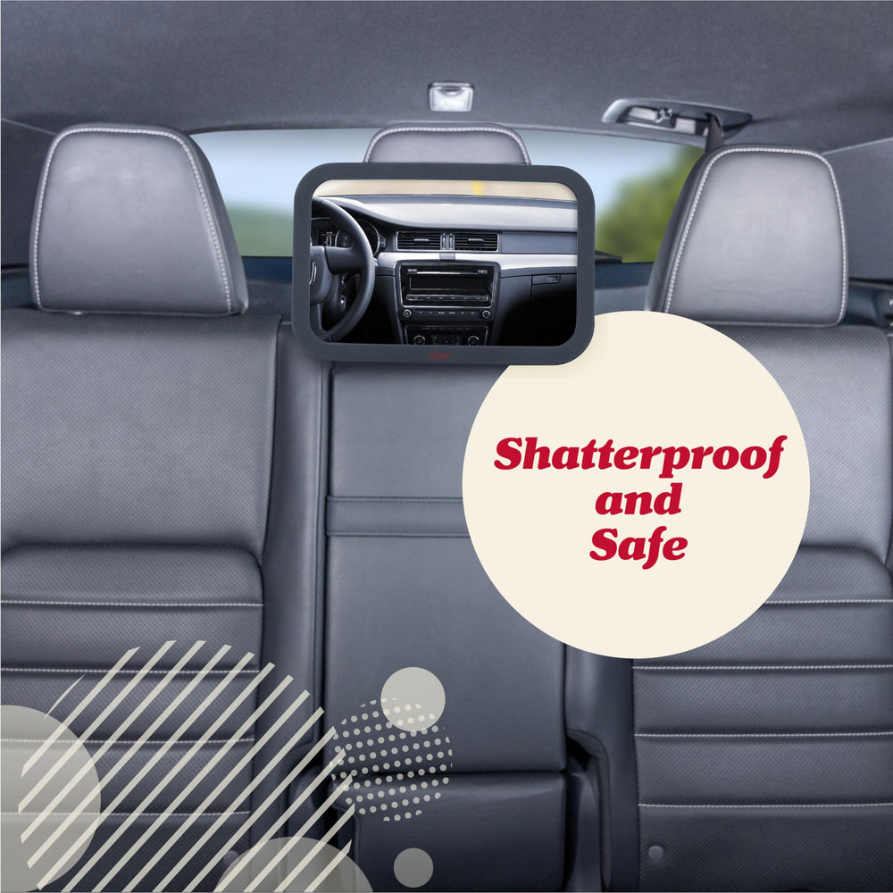 Lusso Gear Baby Car Mirror shatter-resistant glass for clear backseat visibility.