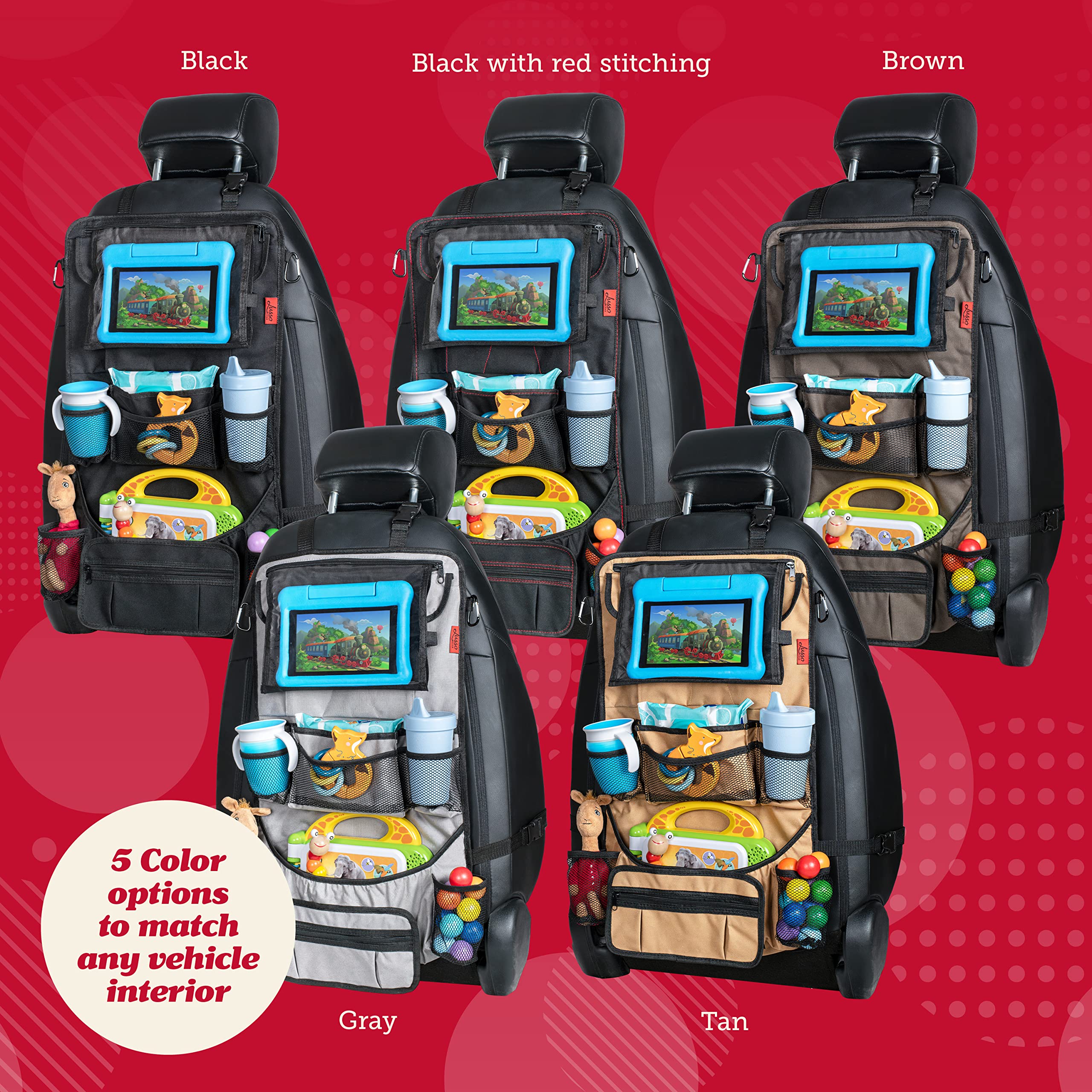 Lusso Gear backseat organizer 2-pack packaging indicates value and ready-to-ship set