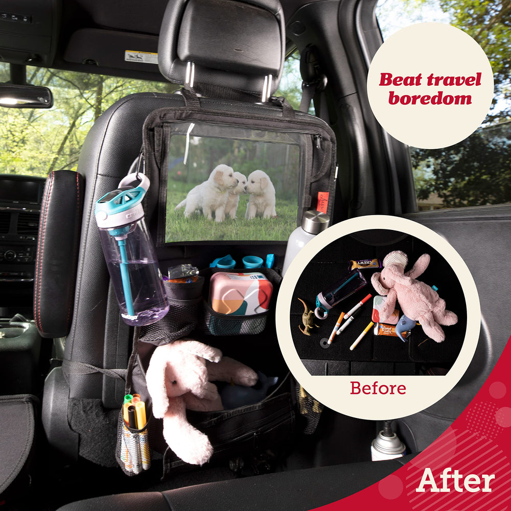 Lusso Gear backseat organizer full setup demonstrates 12-pocket layout