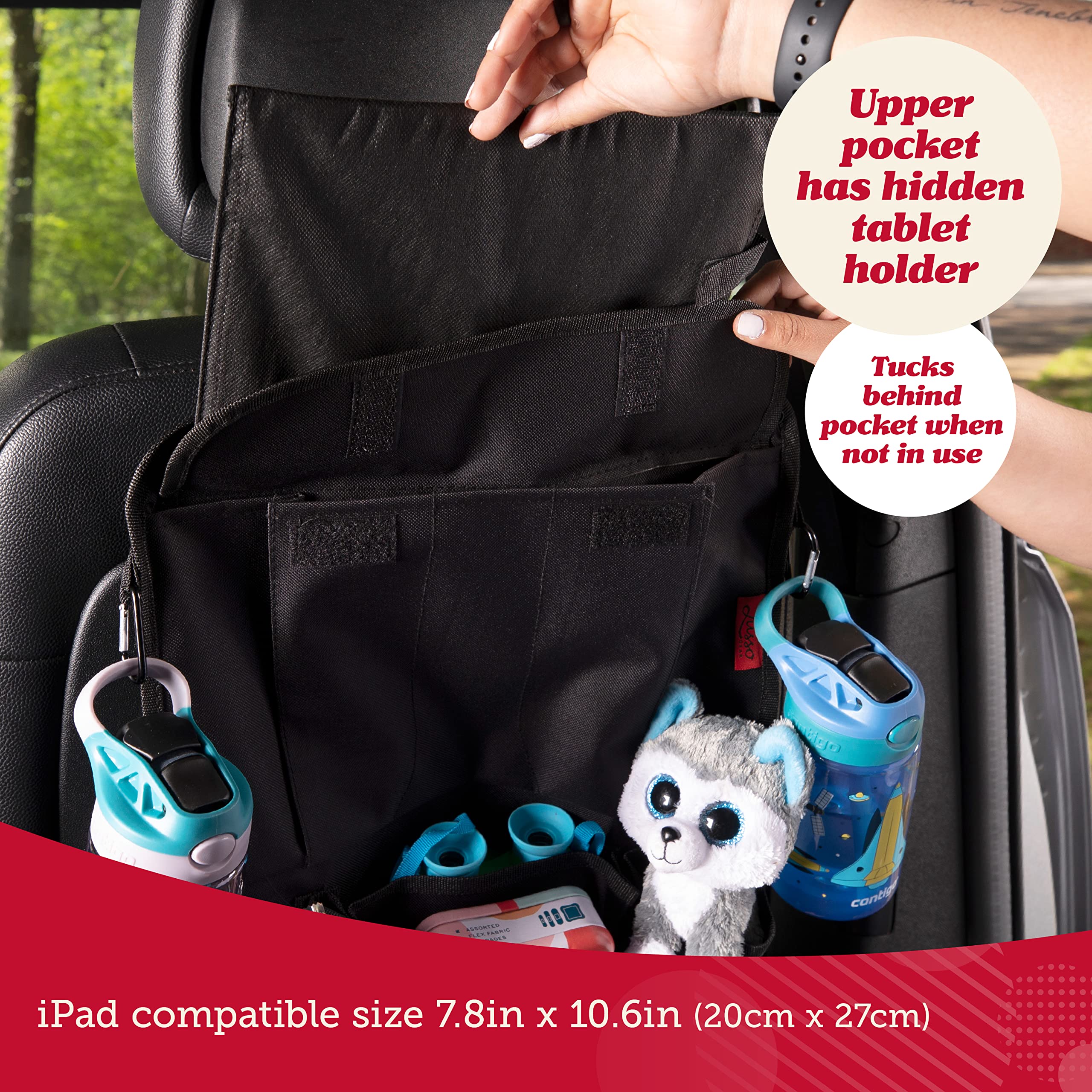 Lusso Gear toy storage area helps keep kids entertained on the road