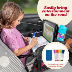 Lusso Gear travel tray tablet holder secures devices for kid-friendly entertainment.