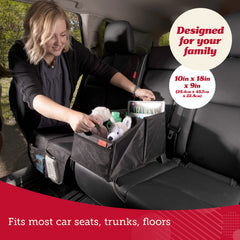 Lusso Gear back seat organizer open compartments showing quick-access storage.
