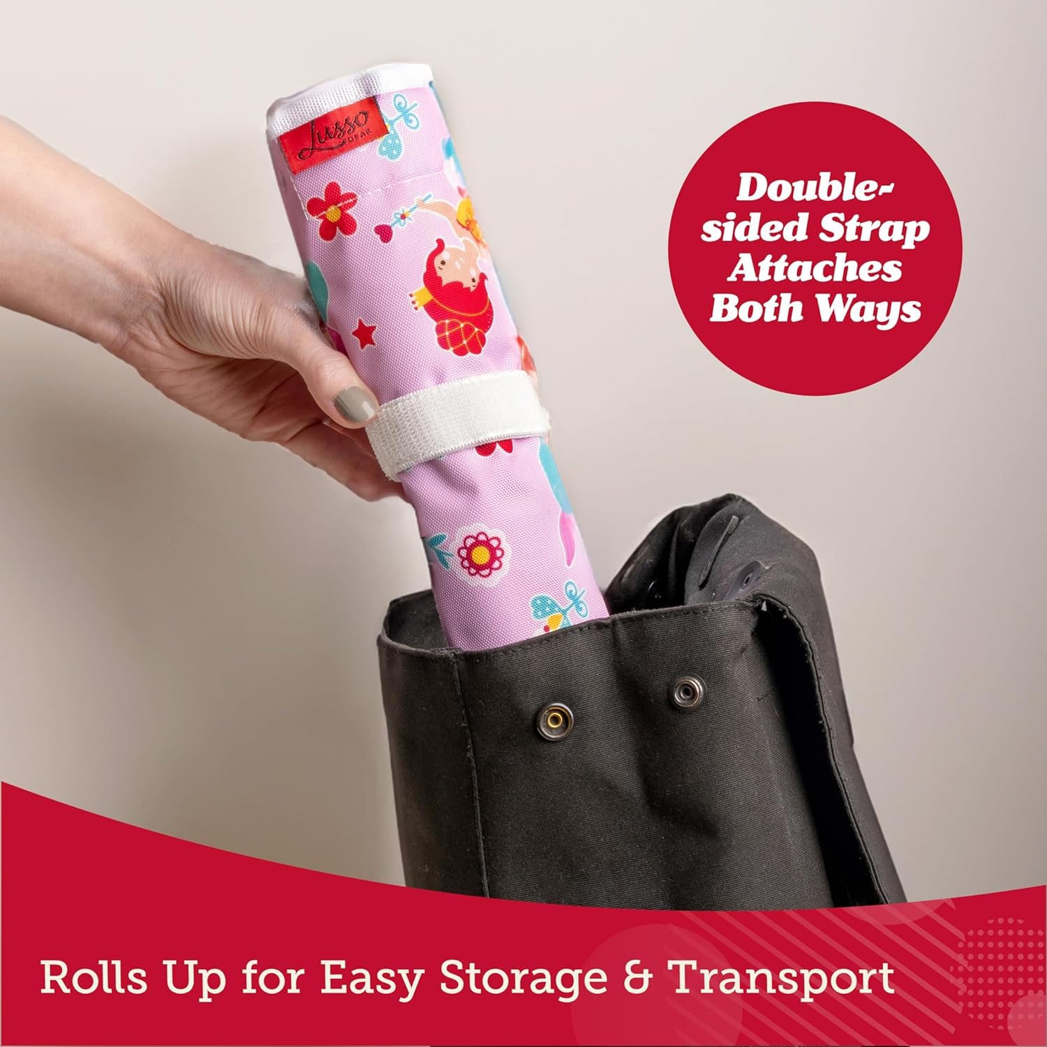 Lusso Gear Dino-pattern adds festive fun to family trips.