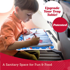 Lusso Gear Dino-themed travel tray cover showcases playful design for kid-friendly journeys.