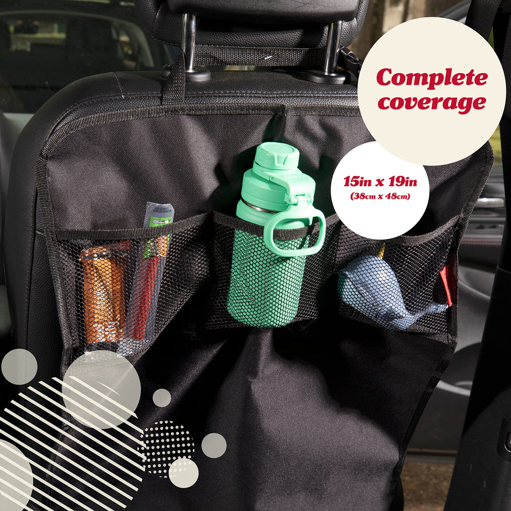 Lusso Gear kick mats mesh pockets help organize travel essentials.