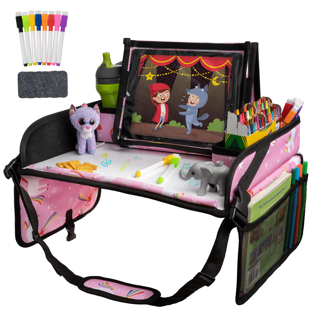 Lusso Gear Travel Tray with dry erase board for quick doodles during car trips.