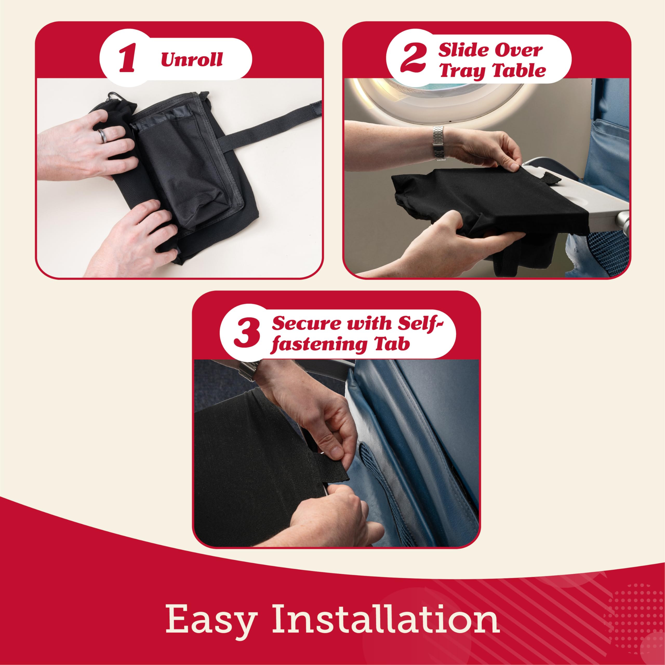 Lusso Gear tray cover sanitary surface provides a cleaner dining area during travel.