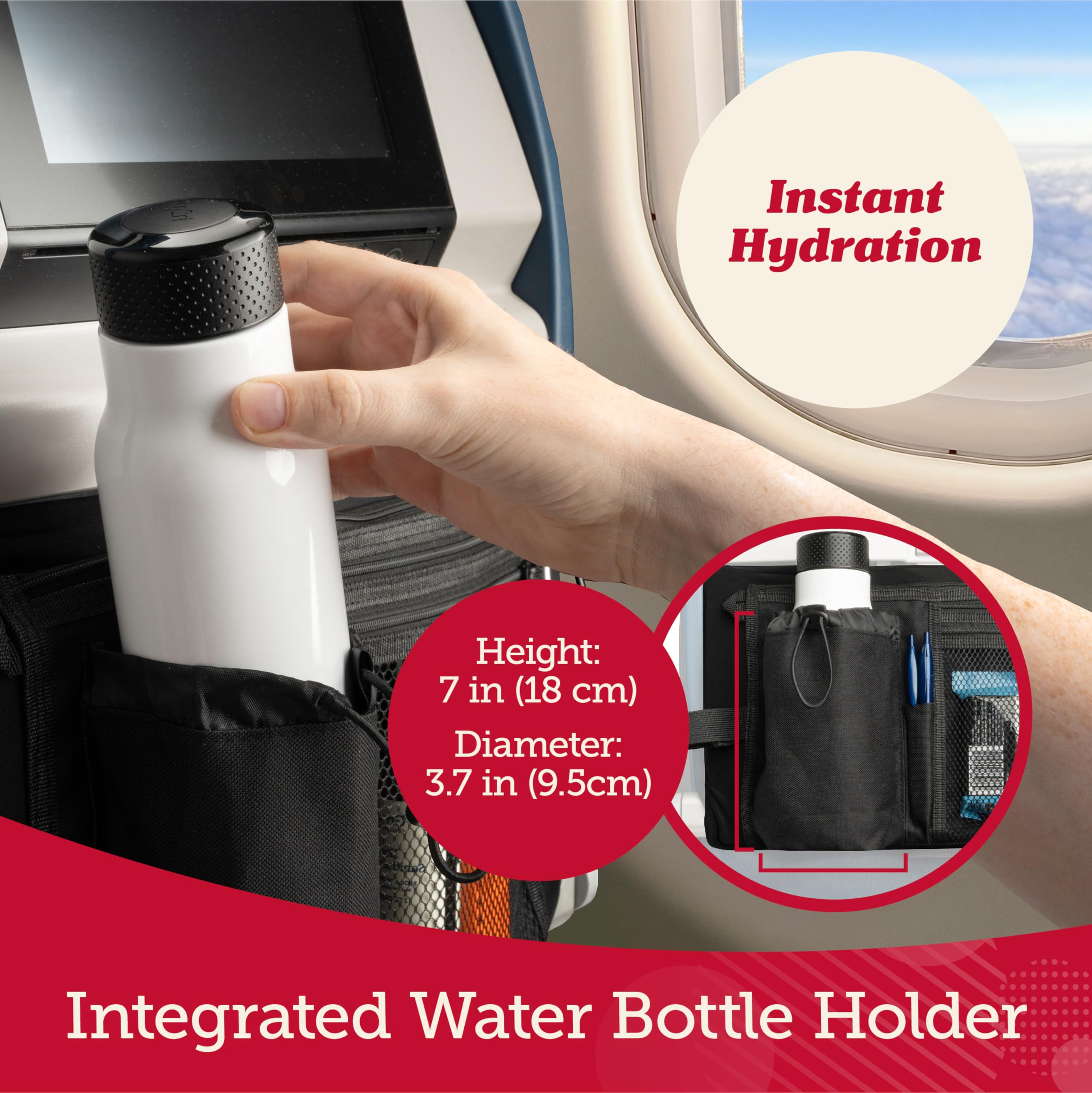 Lusso Gear tray cover stays in place on varied tray tables during flights.