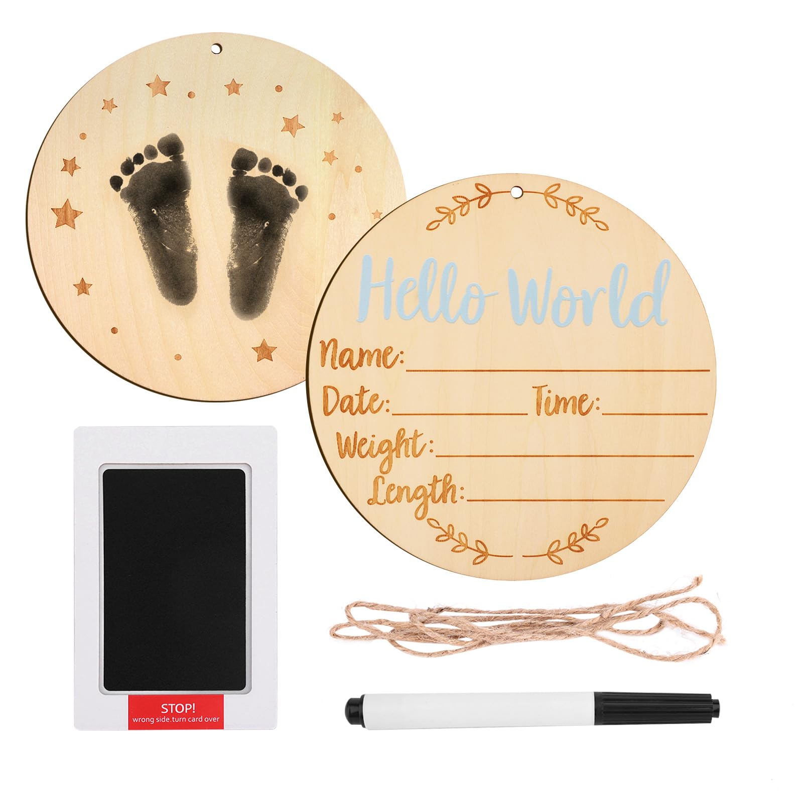 LUTER baby announcement sign blue round with ink pad for keepsake photo prop