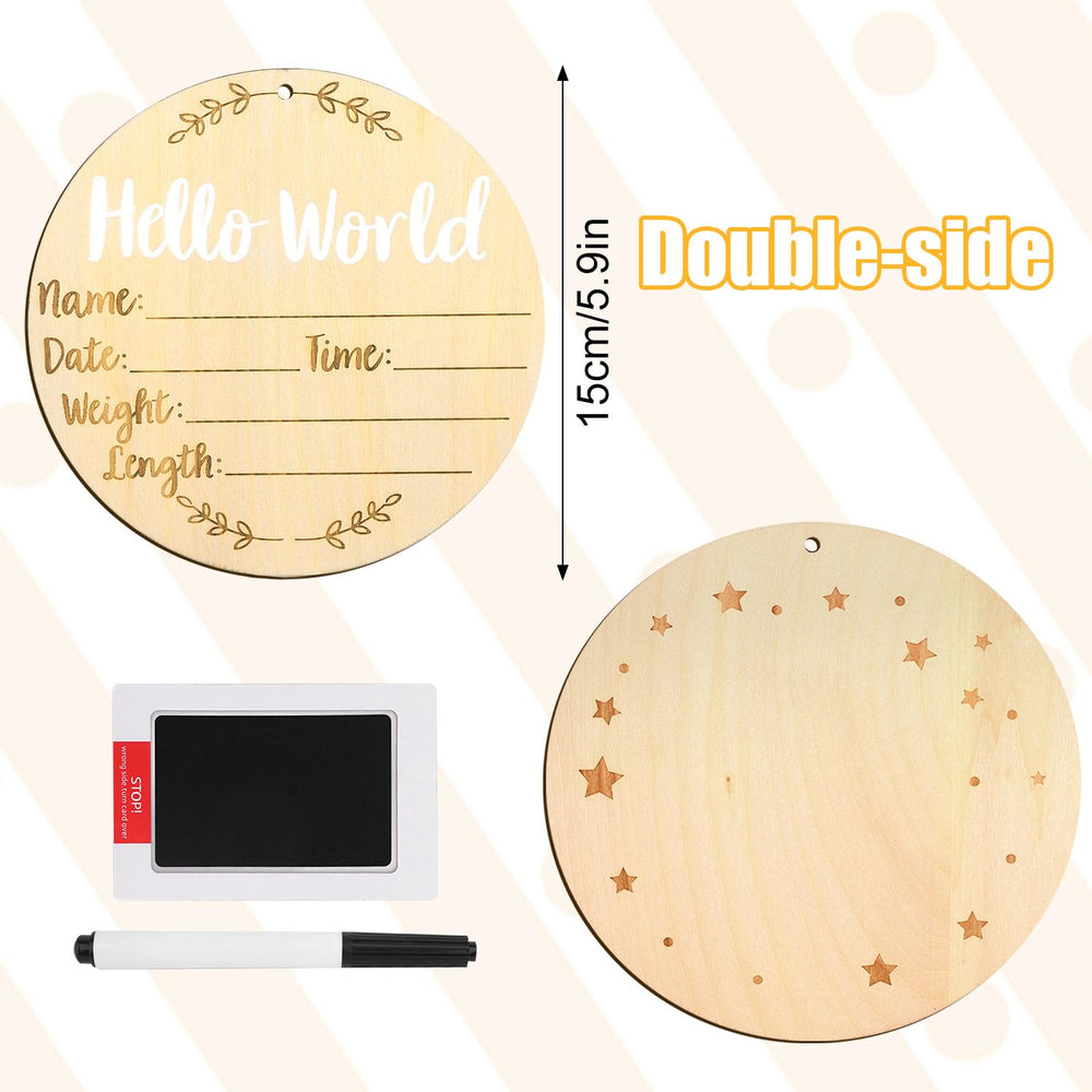 LUTER Hello World newborn sign blank name area, personalize with date and weight.