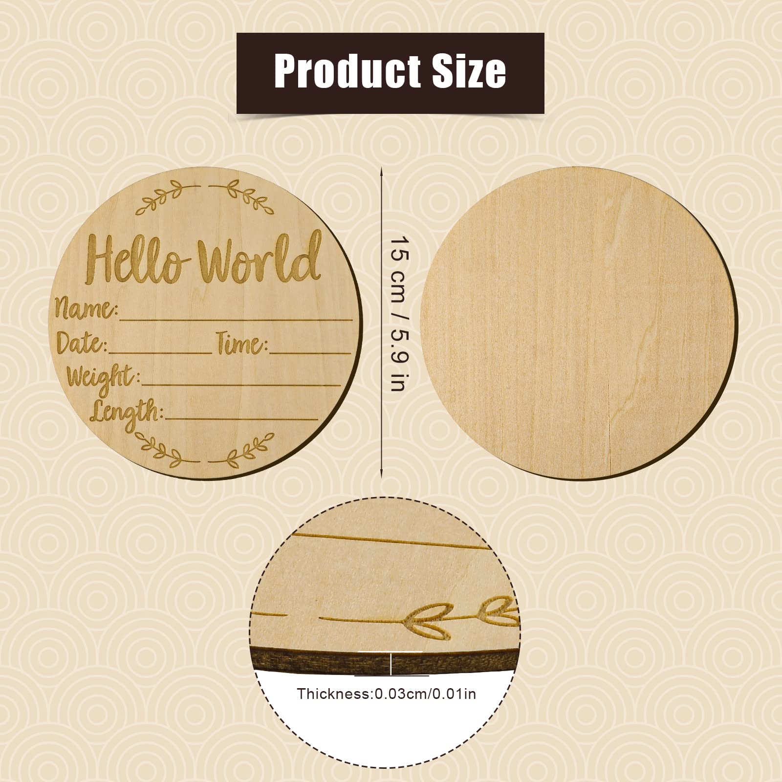 LUTER round birch sign close-up, smooth surface safe for newborn photography.