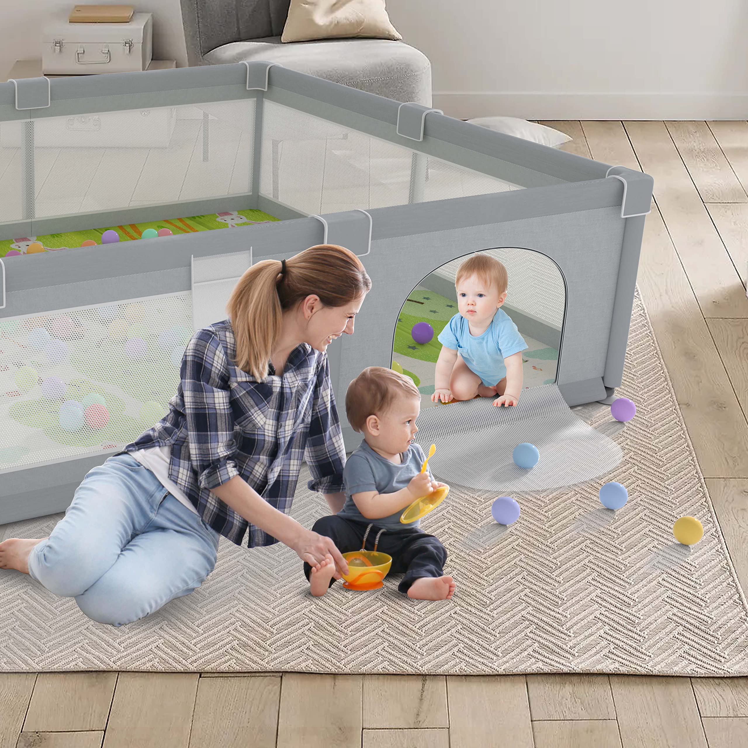 LUTIKIANG playpen offers a 360 degree view for attentive supervision.