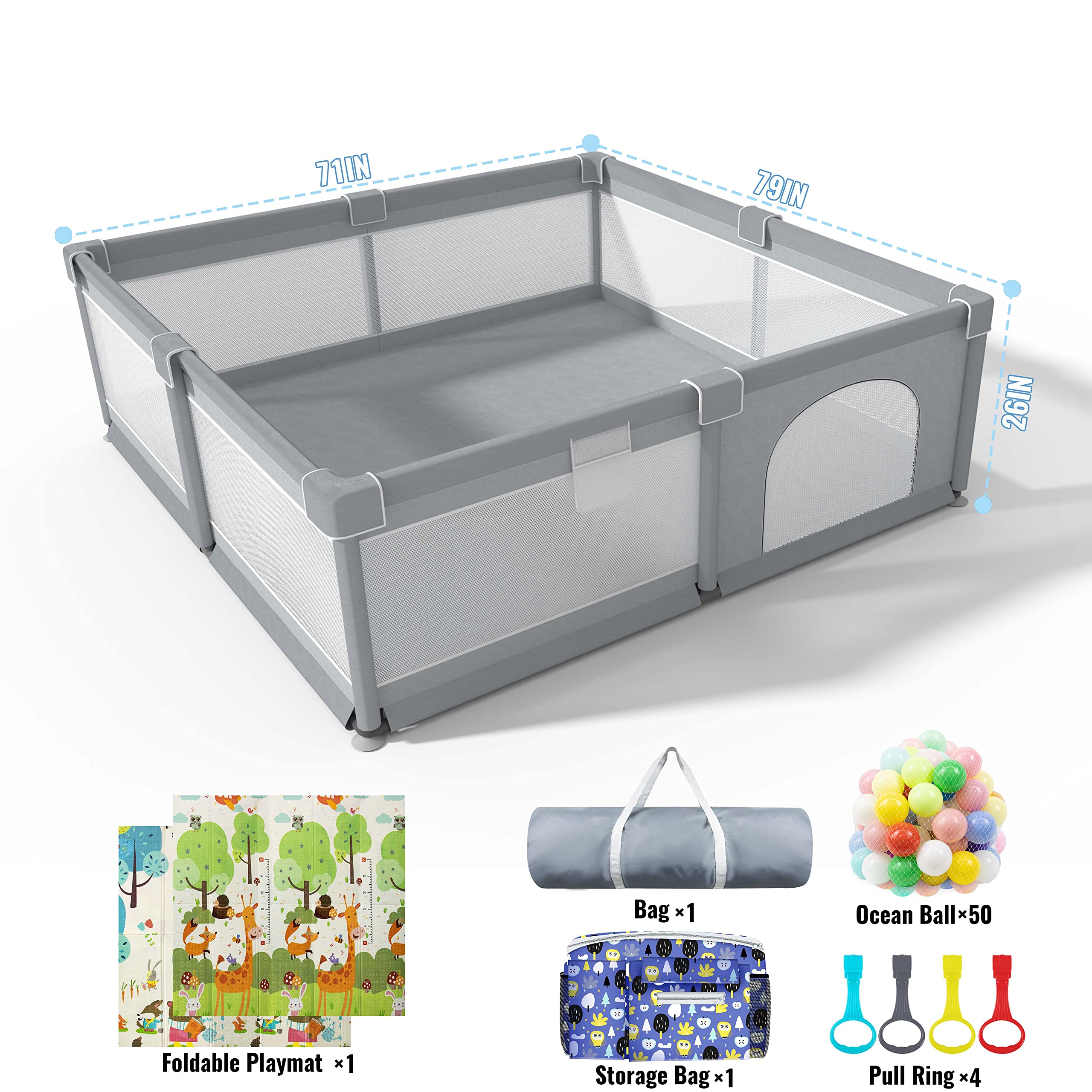 LUTIKIANG baby playpen interior with soft mat and colorful ocean balls for sensory play.