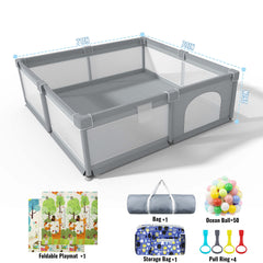 LUTIKIANG baby playpen interior with soft mat and colorful ocean balls for sensory play.