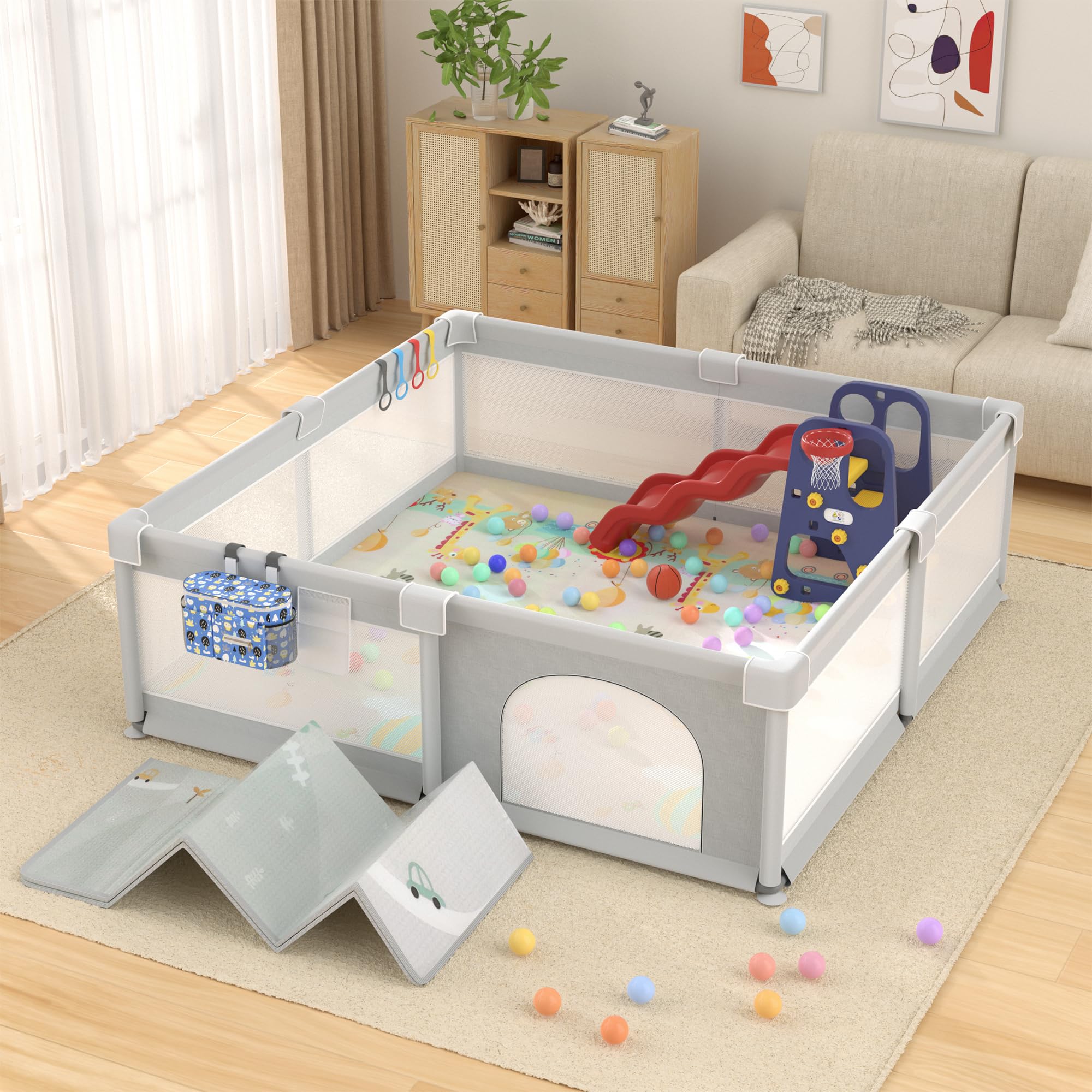 LUTIKIANG playpen mat upgraded LDPE provides a safe, cushioned surface for babies.