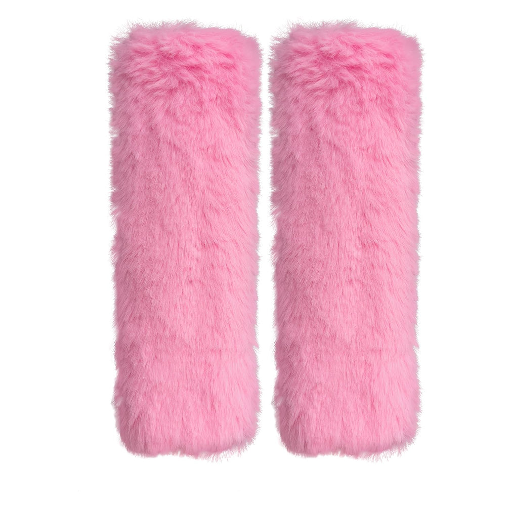 Lutoku 2-pack pink plush seatbelt covers, front view, enhance kid comfort during car rides.