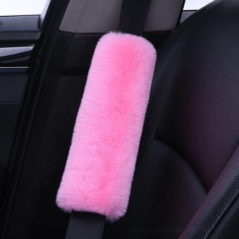 Lutoku pink seatbelt covers side view showing shoulder protection for rubbing prevention.